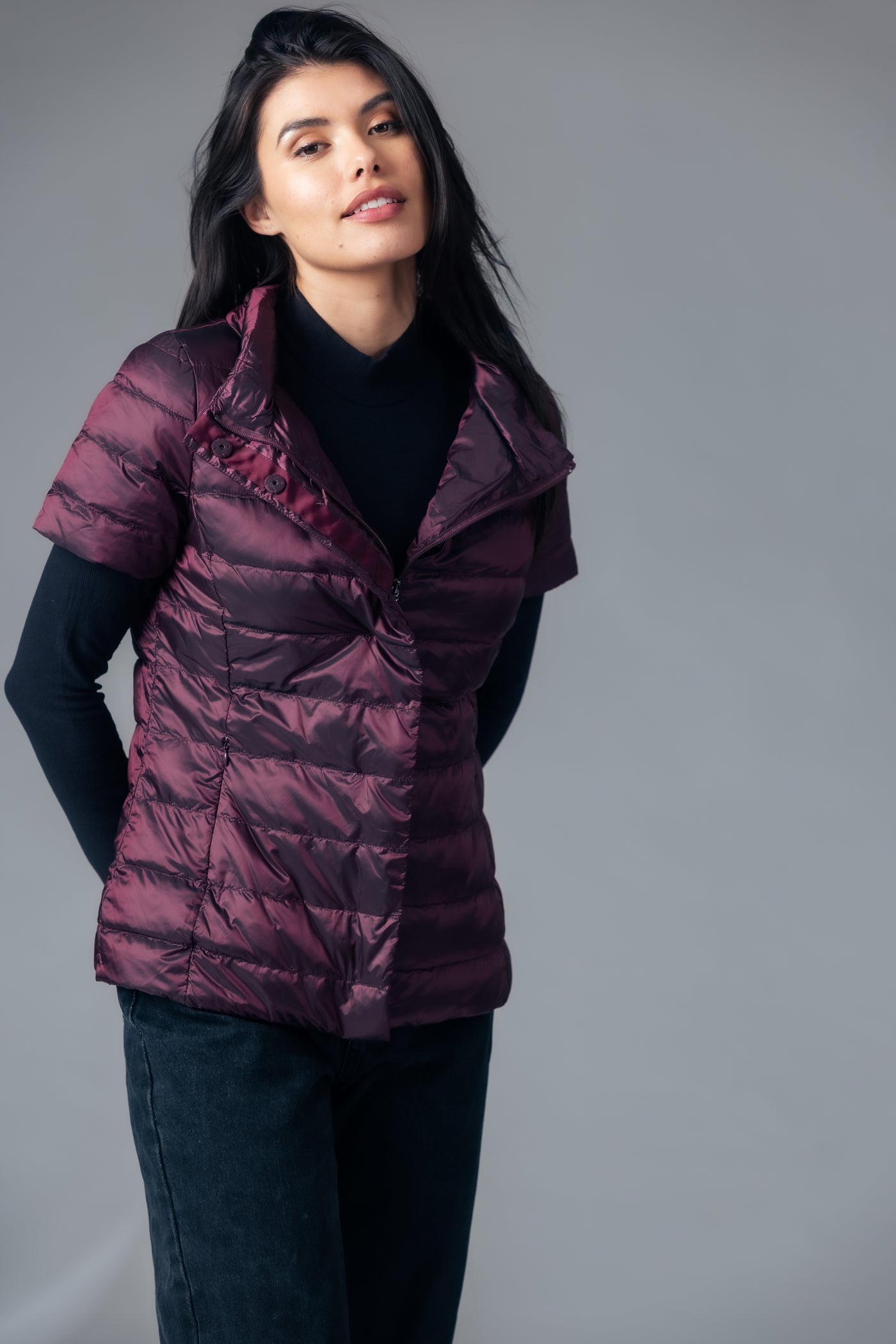metallic Short Sleeve Puffer Jacket