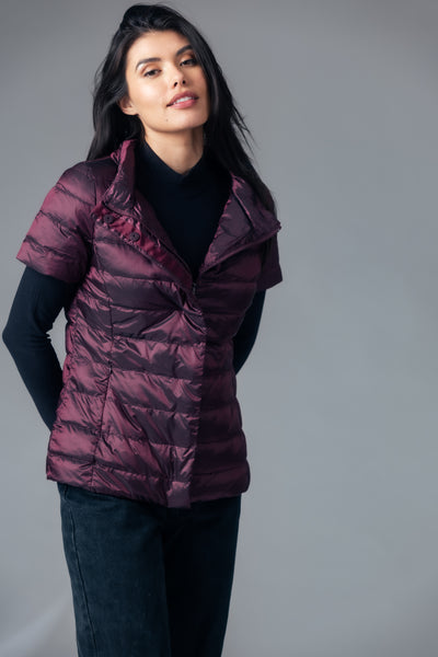 metallic Short Sleeve Puffer Jacket