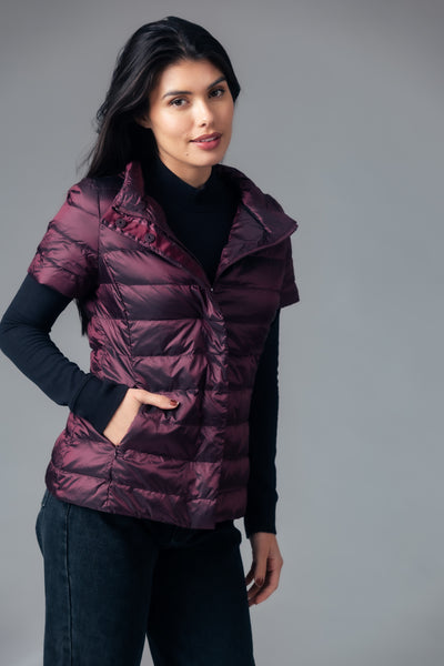 metallic Short Sleeve Puffer Jacket