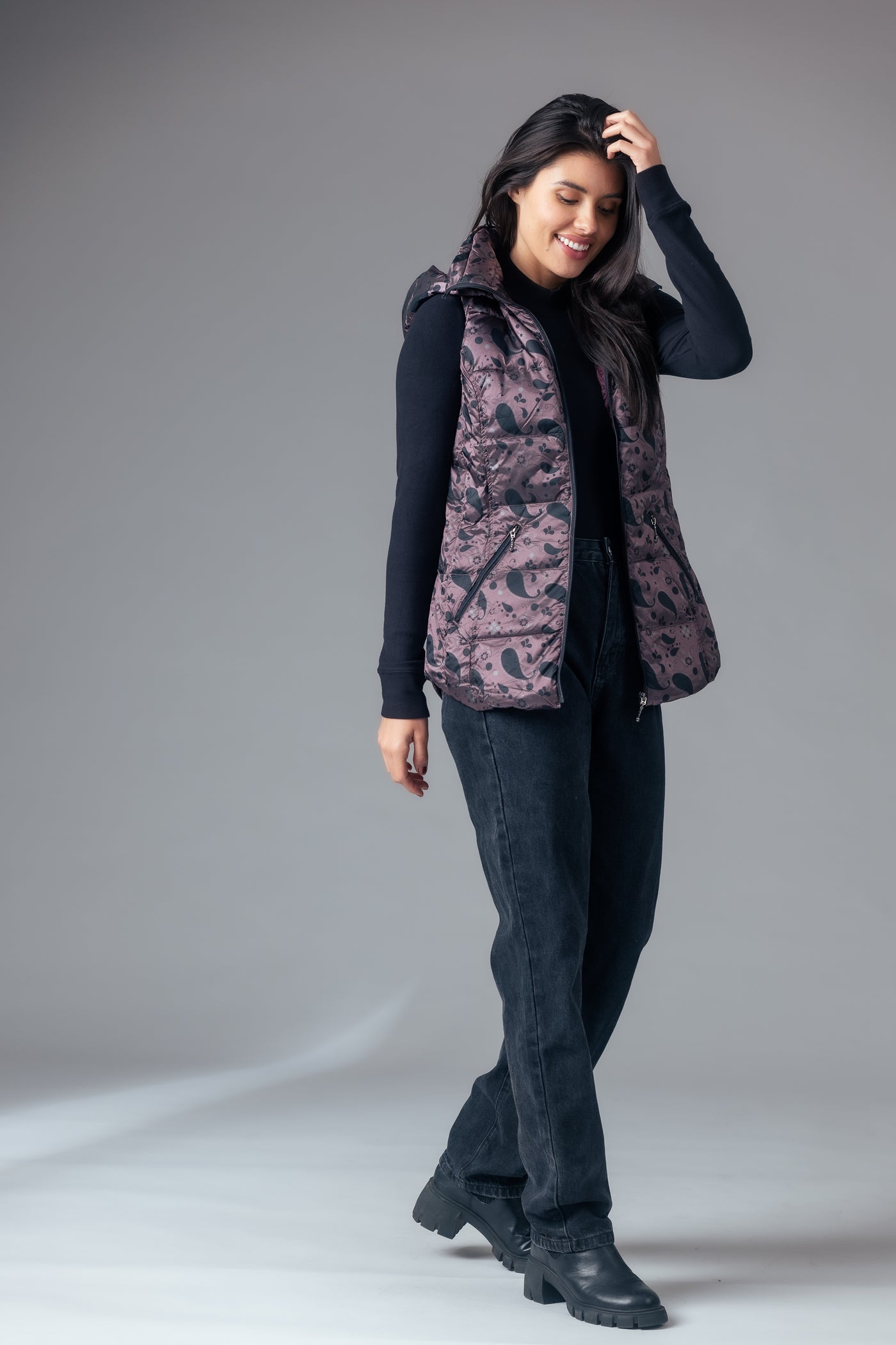 Printed Short Metallic Down Vest