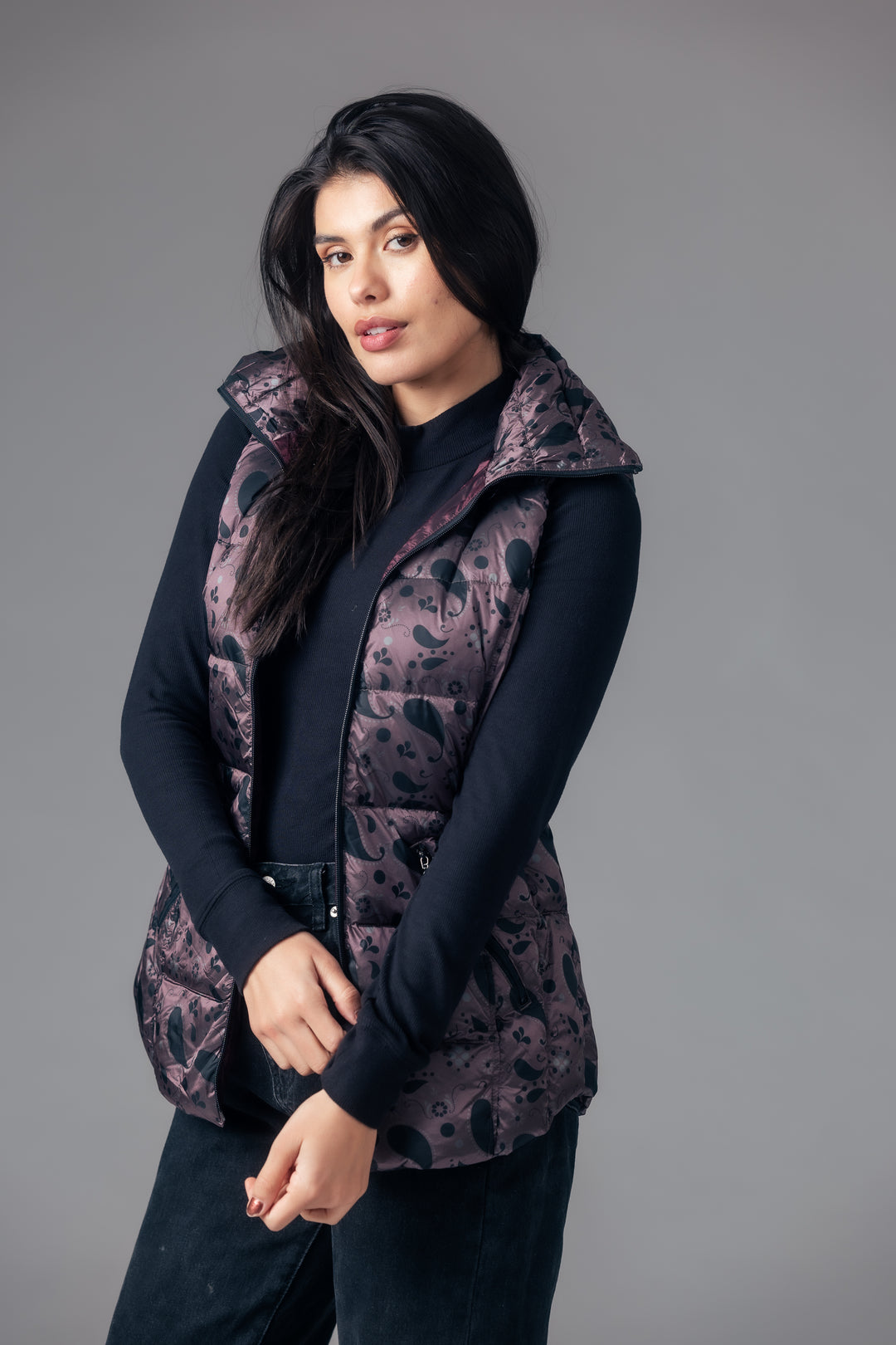 Printed Short Metallic Down Vest