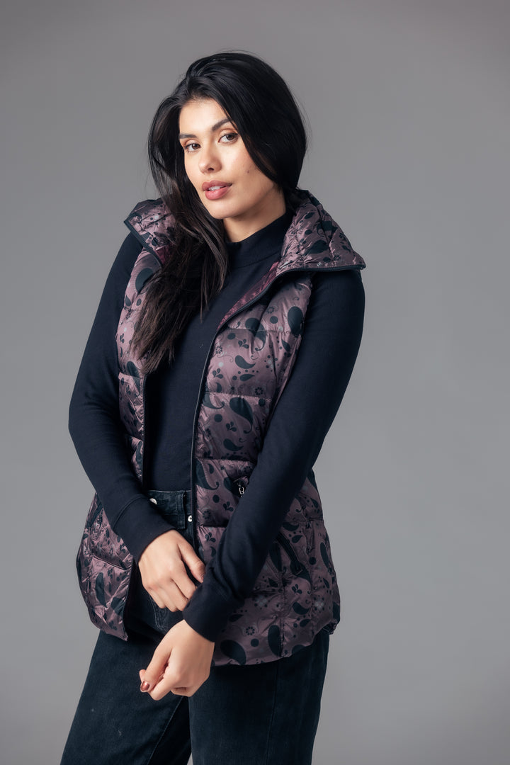 Printed Short Metallic Down Vest