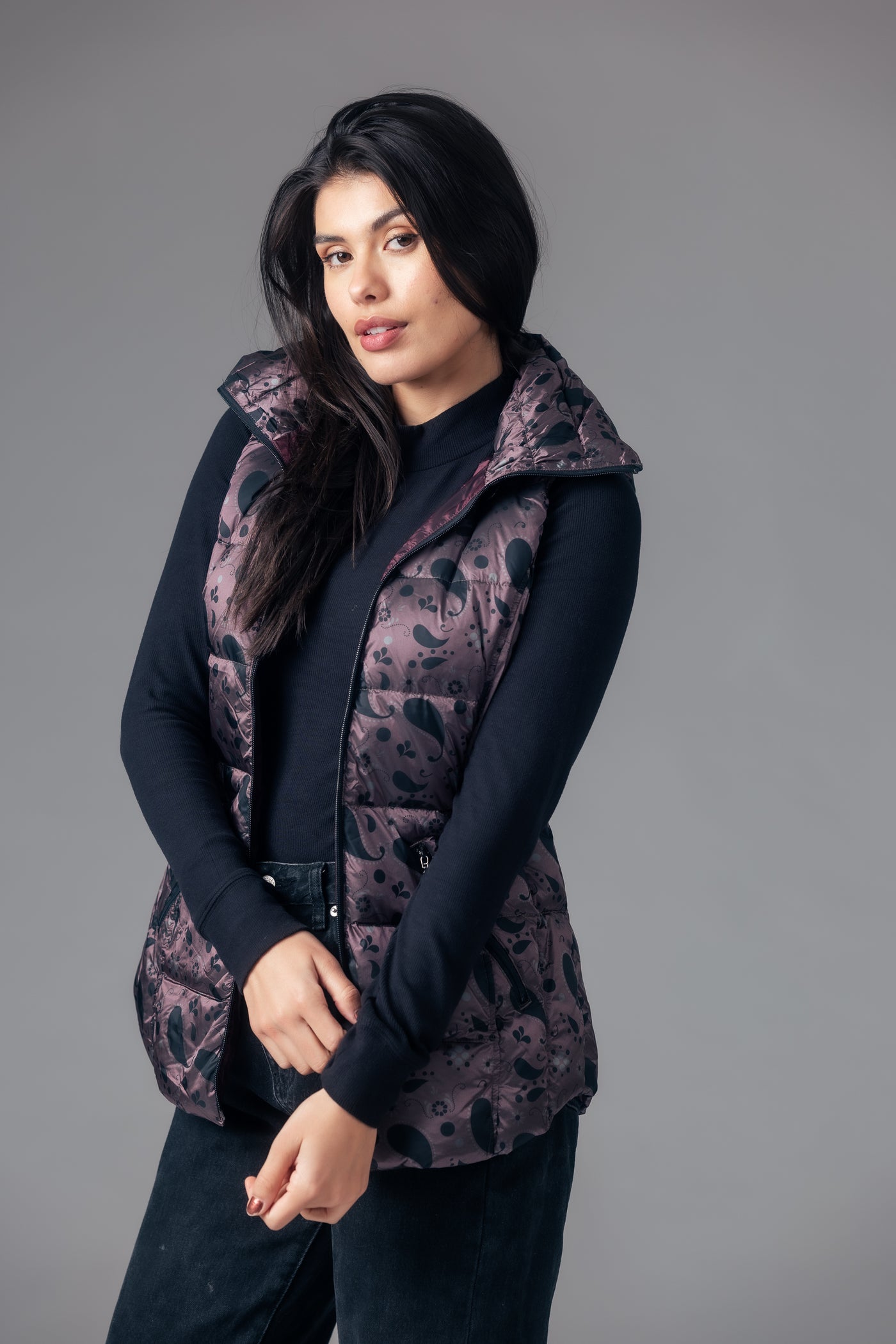 Printed Short Metallic Down Vest