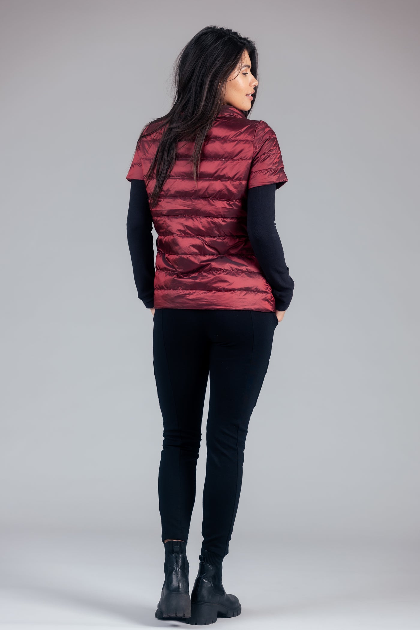 metallic Short Sleeve Puffer Jacket