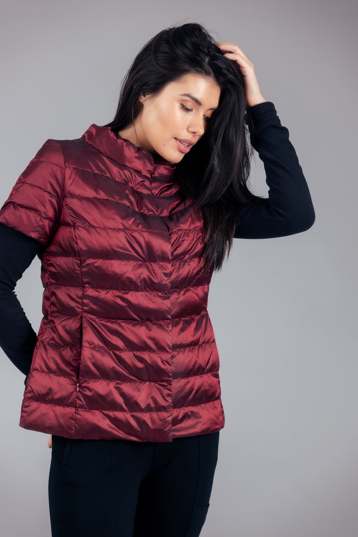 metallic Short Sleeve Puffer Jacket