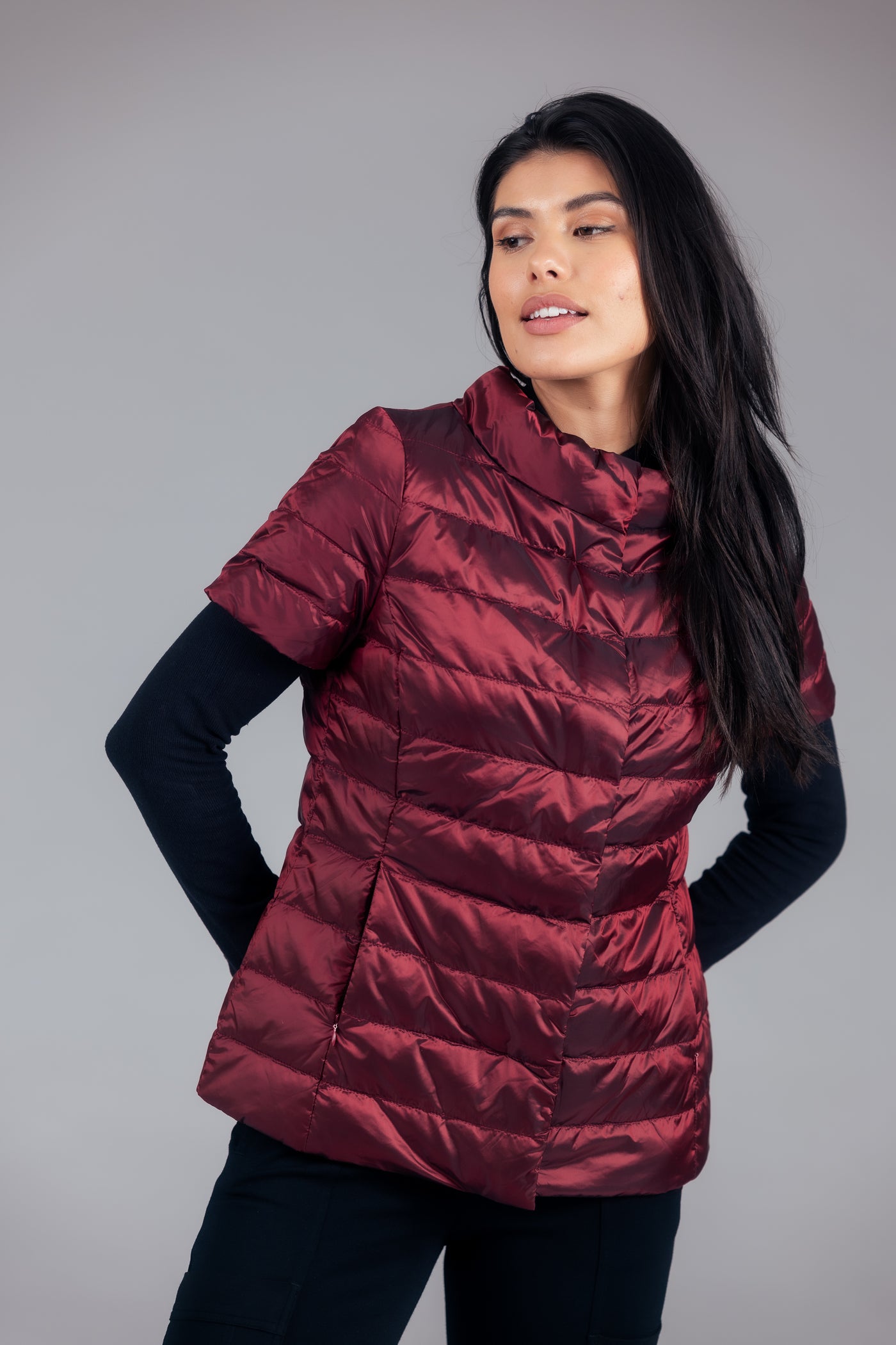 metallic Short Sleeve Puffer Jacket