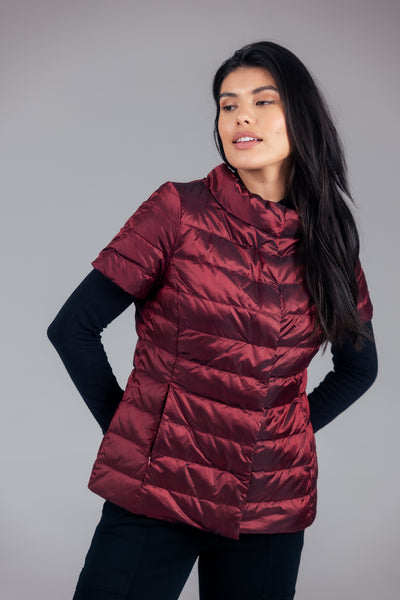 metallic Short Sleeve Puffer Jacket