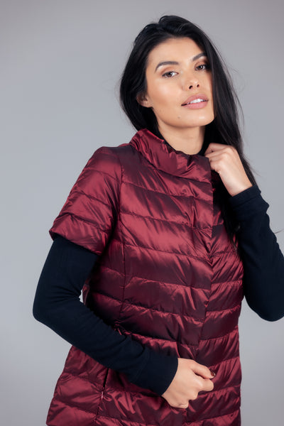 metallic Short Sleeve Puffer Jacket