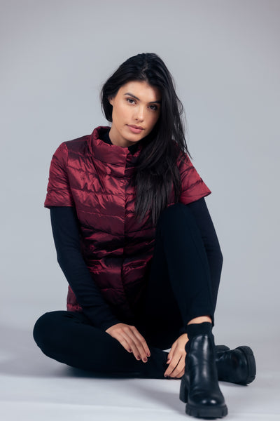 metallic Short Sleeve Puffer Jacket