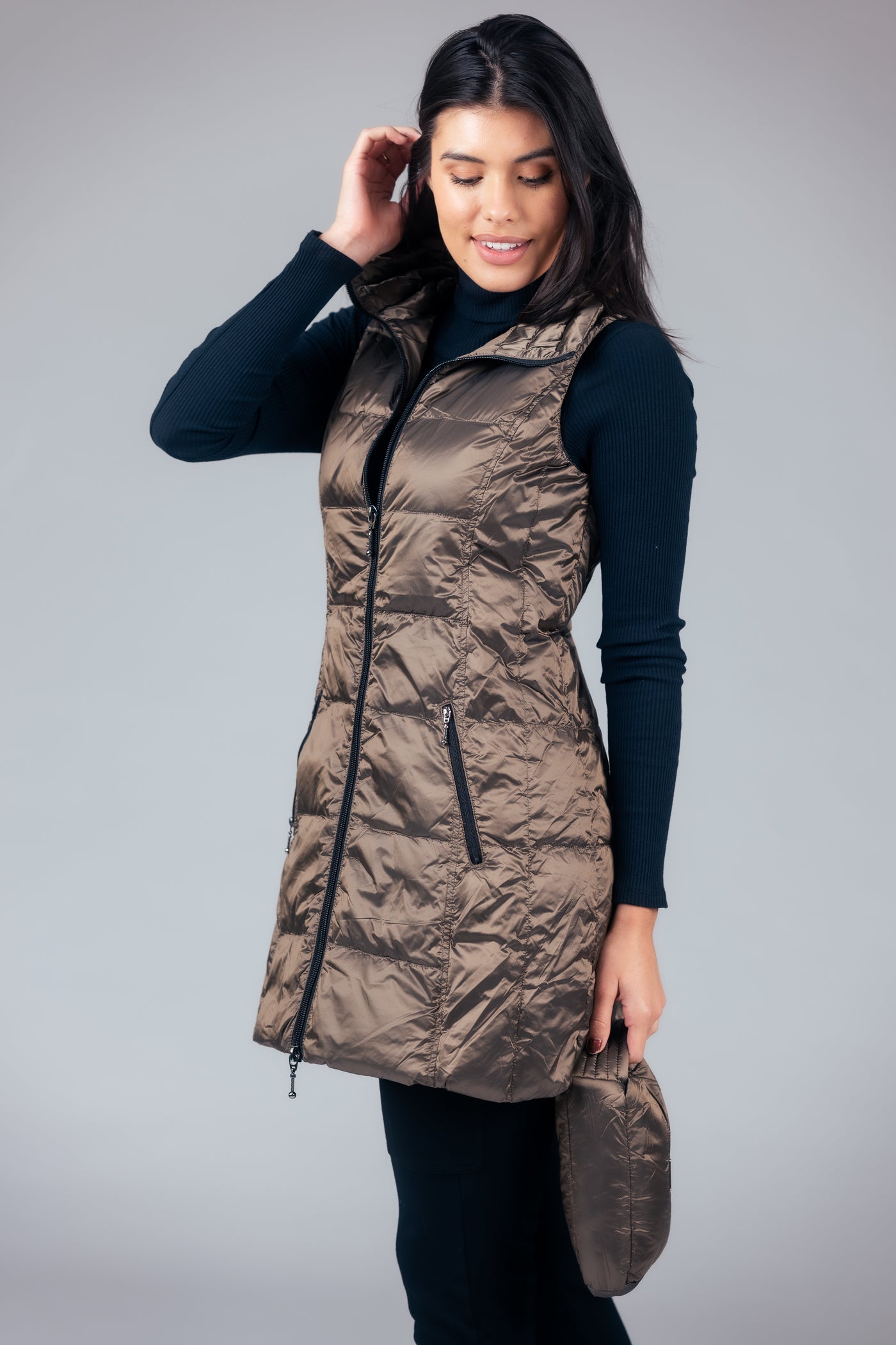 Long Metallic Down Vest