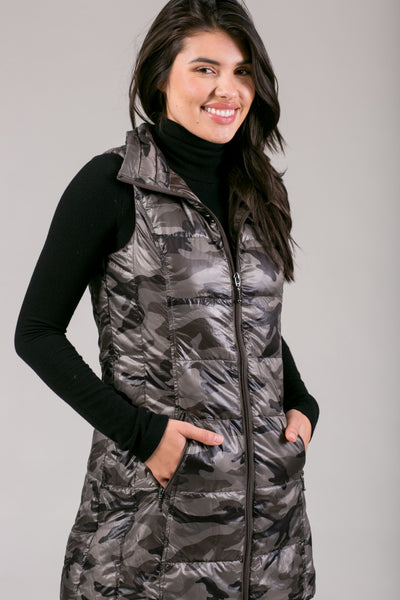 Long Printed Down Vest