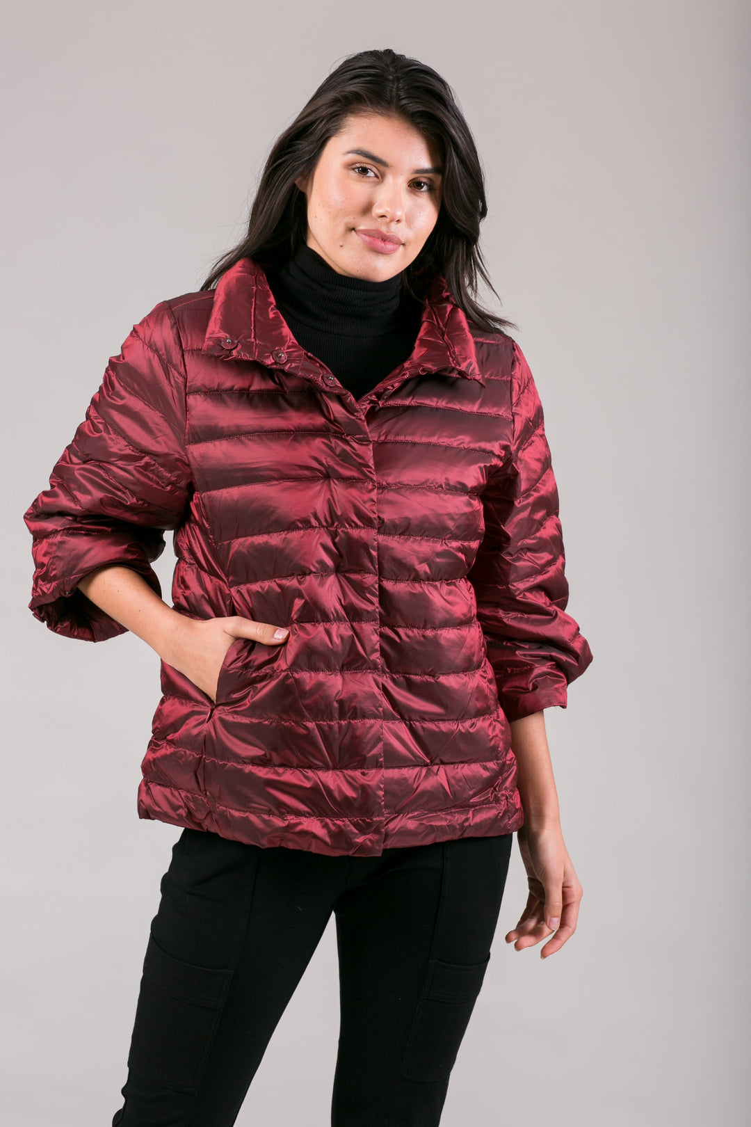 Iridescent Crop Sleeve Puffer Jacket