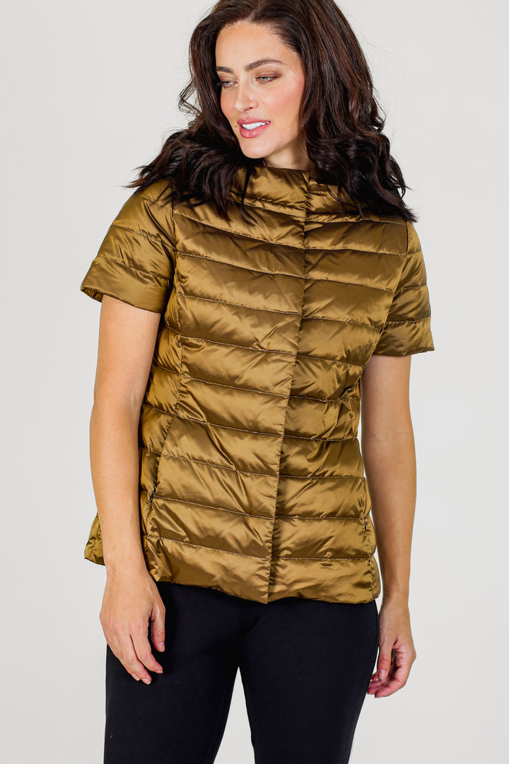 metallic Short Sleeve Puffer Jacket