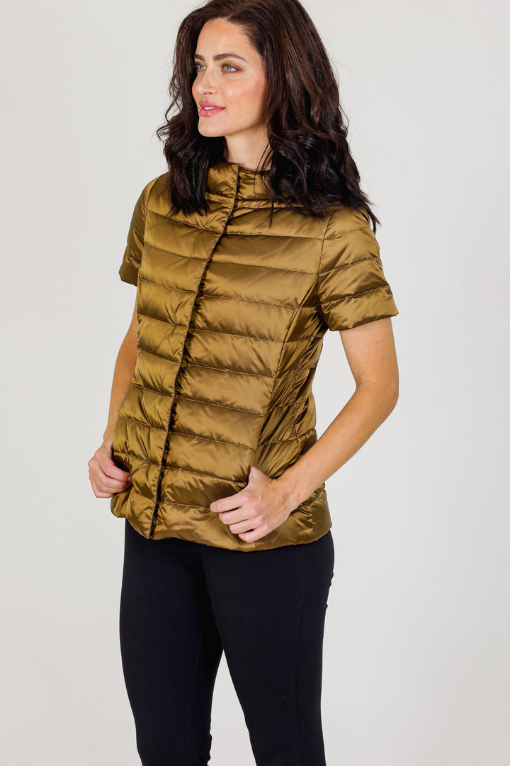 metallic Short Sleeve Puffer Jacket