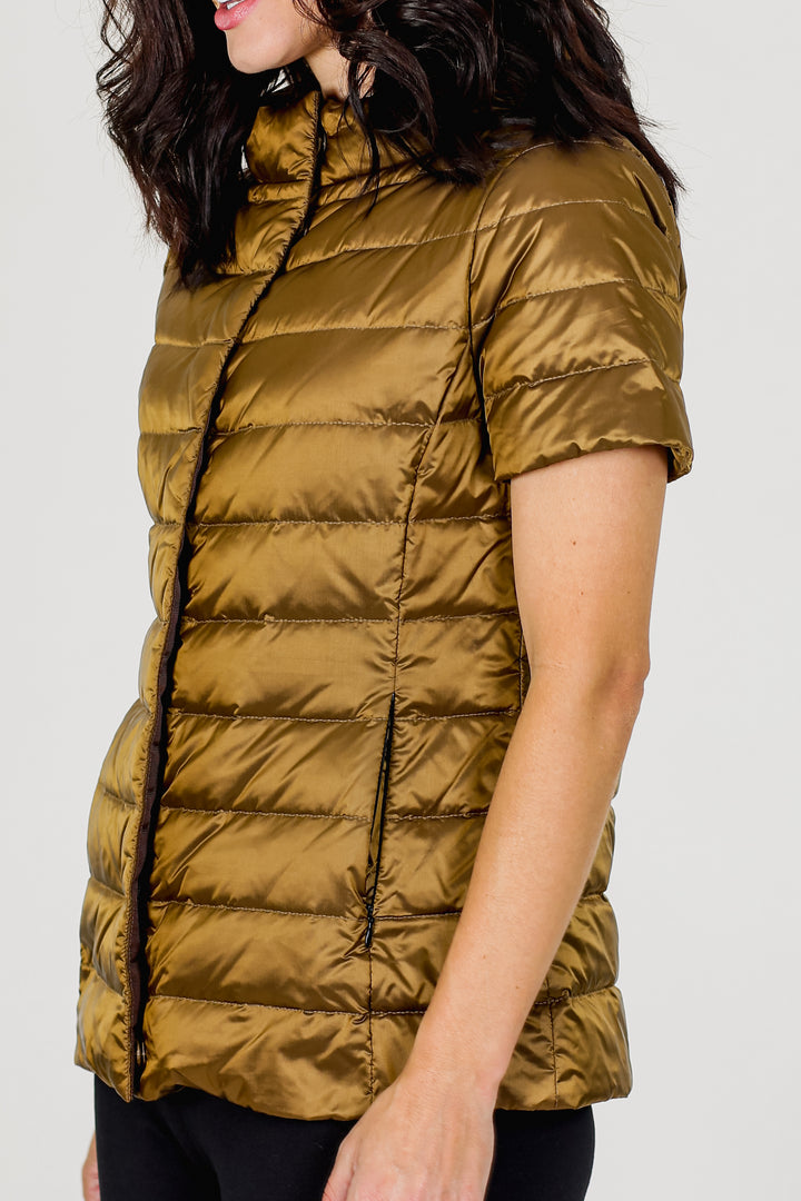 metallic Short Sleeve Puffer Jacket