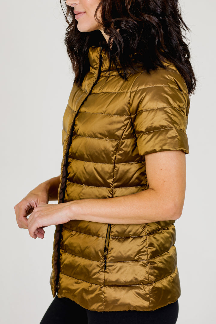 metallic Short Sleeve Puffer Jacket