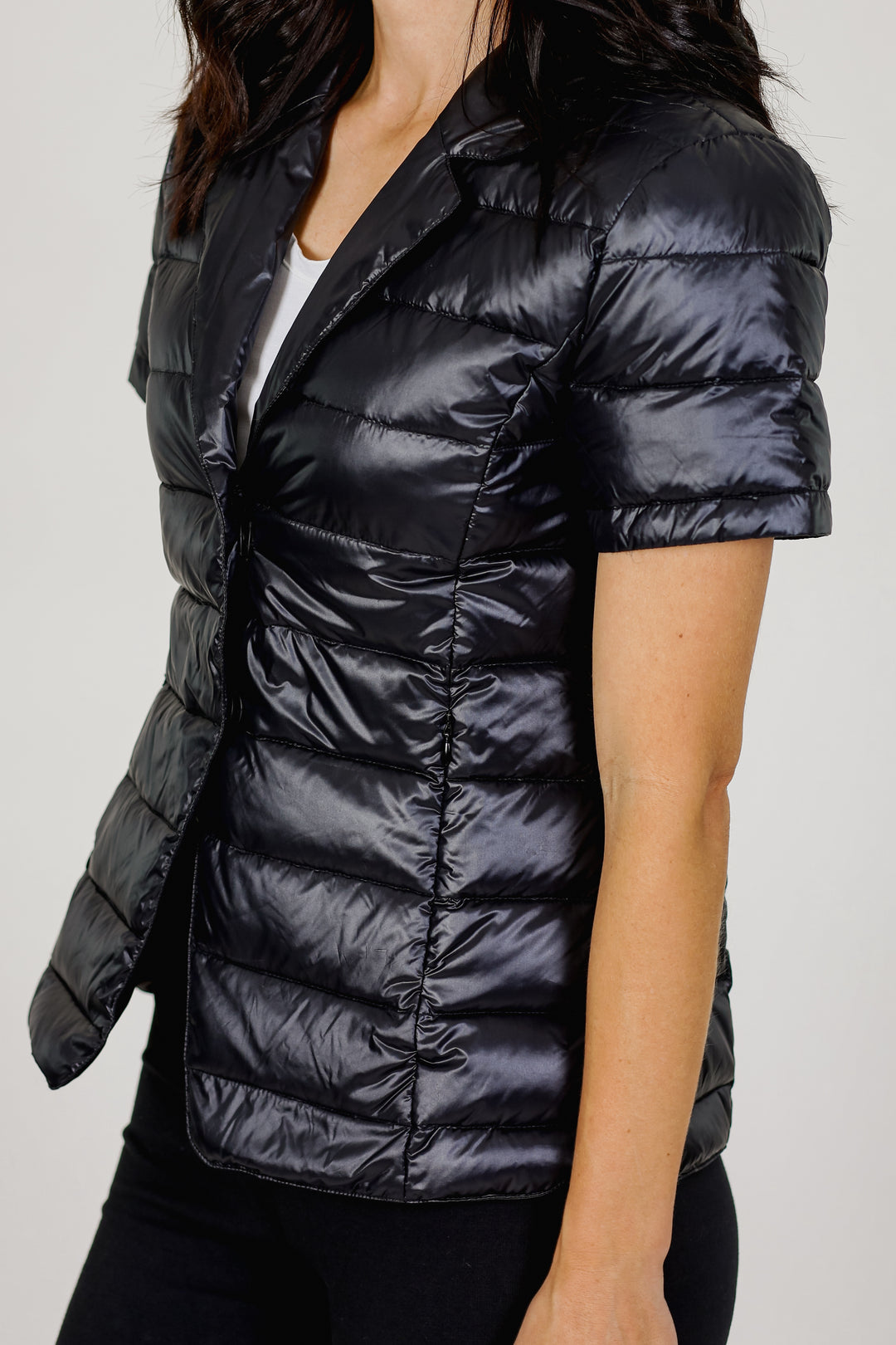 Notch Collar Short Sleeve Puffer Jacket