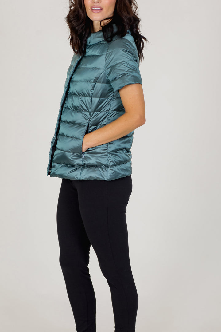 metallic Short Sleeve Puffer Jacket