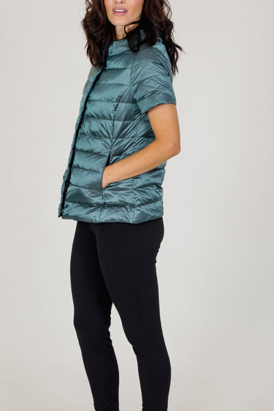 metallic Short Sleeve Puffer Jacket