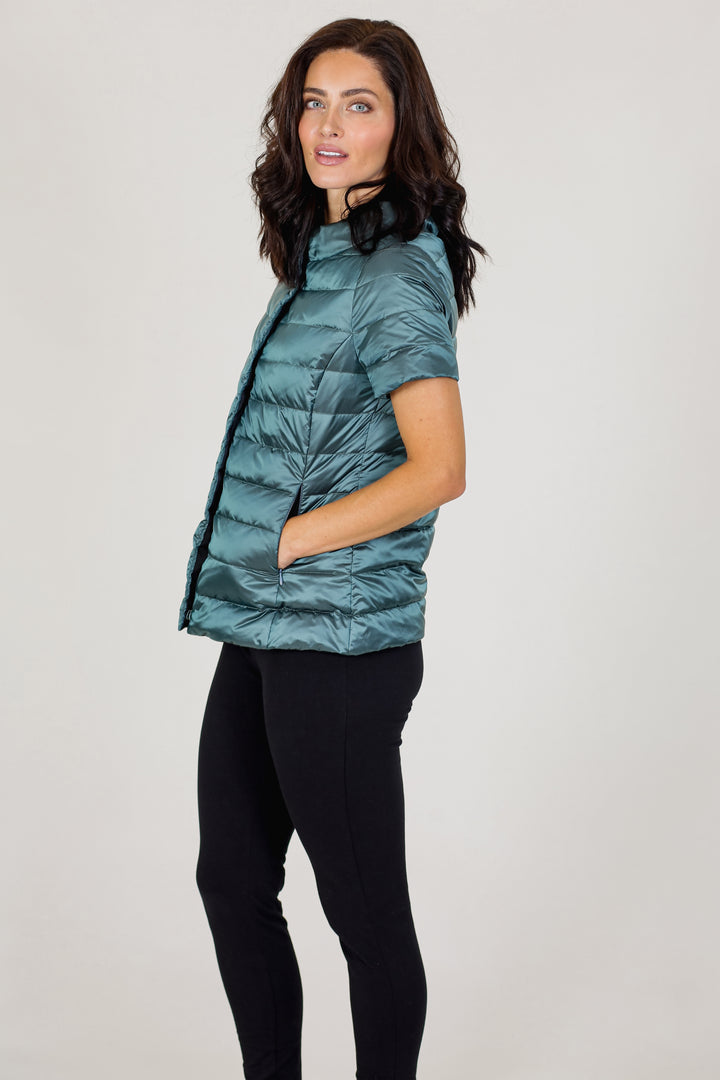metallic Short Sleeve Puffer Jacket