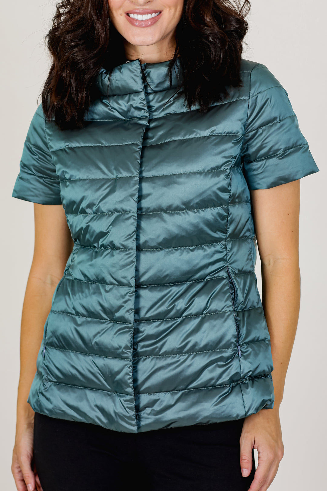 metallic Short Sleeve Puffer Jacket