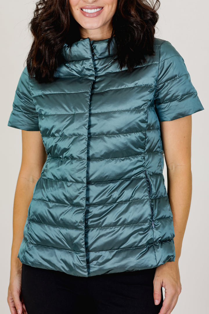 metallic Short Sleeve Puffer Jacket