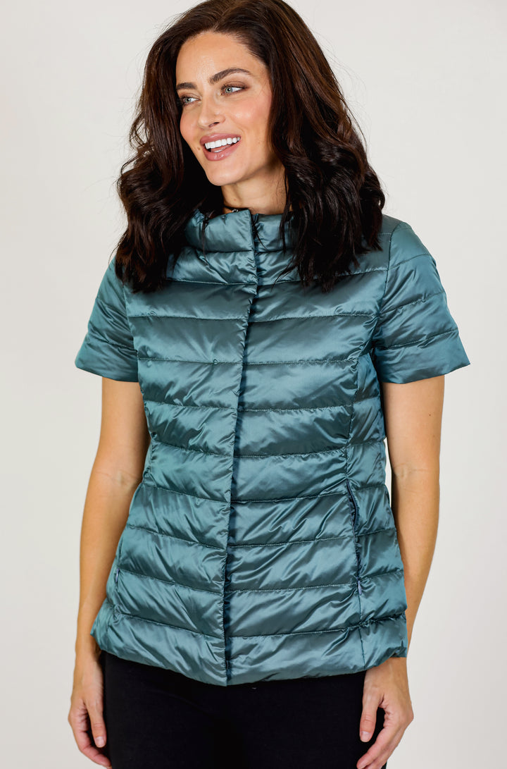 metallic Short Sleeve Puffer Jacket