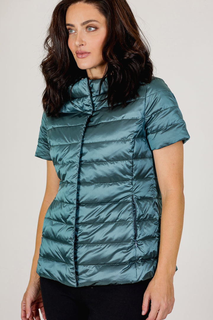 metallic Short Sleeve Puffer Jacket
