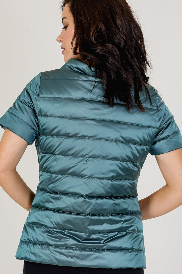 metallic Short Sleeve Puffer Jacket