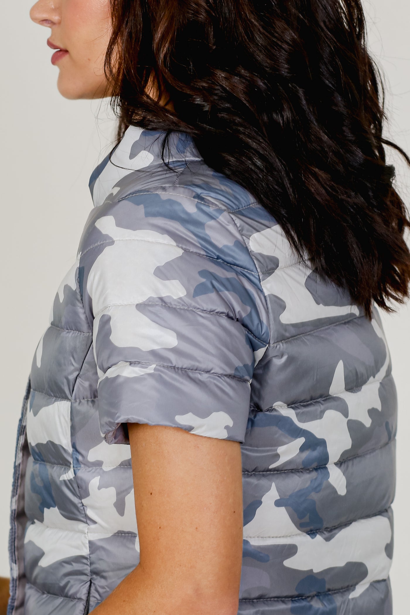 metallic Short Sleeve Puffer Jacket