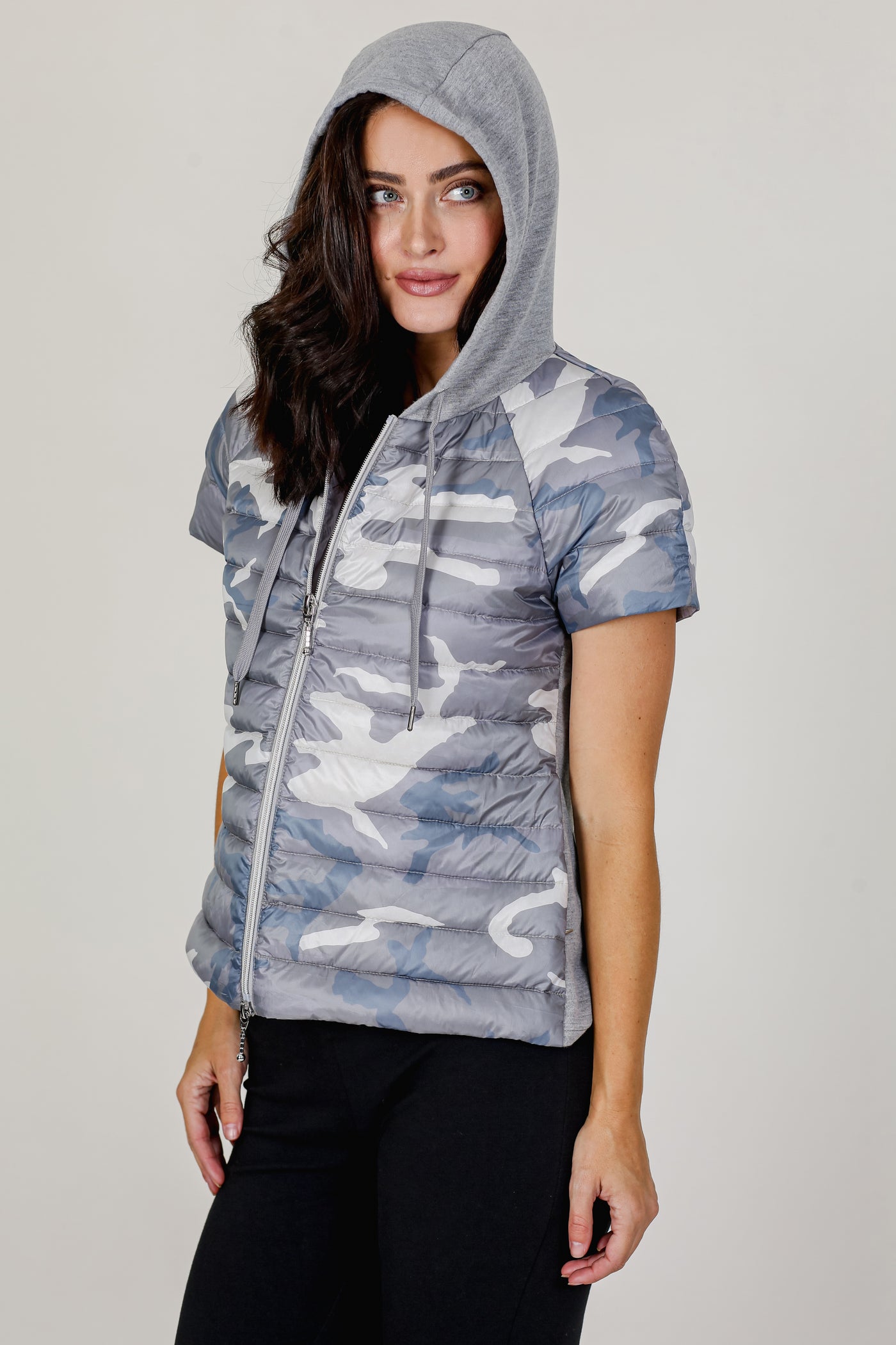 Quilted Short Sleeve Hoodie Jacket