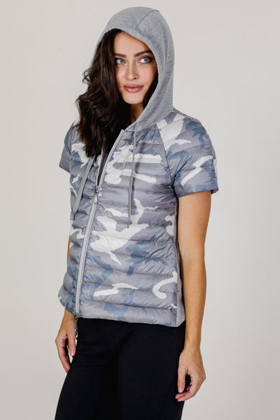 Quilted Short Sleeve Hoodie Jacket