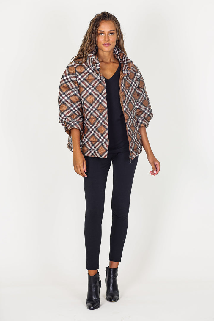 Pattern Crop Sleeve Puffer Jacket