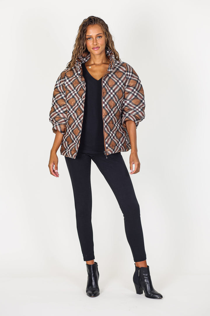 Pattern Crop Sleeve Puffer Jacket