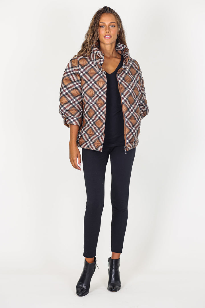 Pattern Crop Sleeve Puffer Jacket