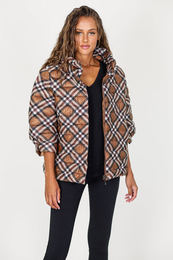 Pattern Crop Sleeve Puffer Jacket