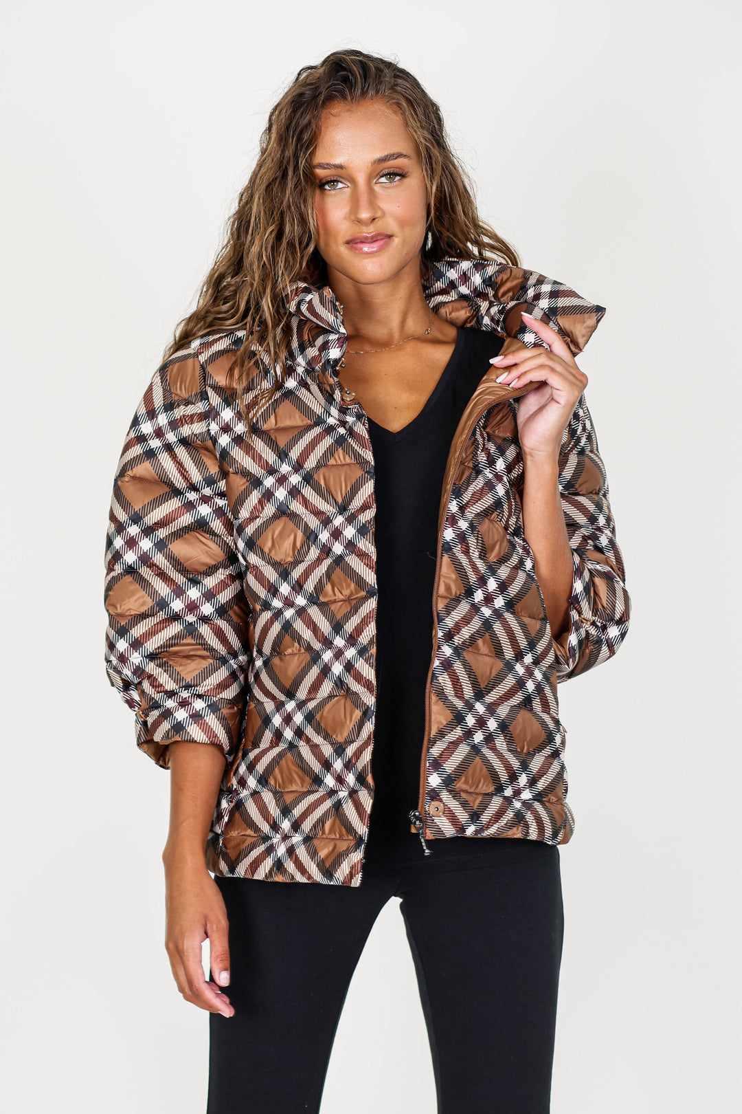 Pattern Crop Sleeve Puffer Jacket