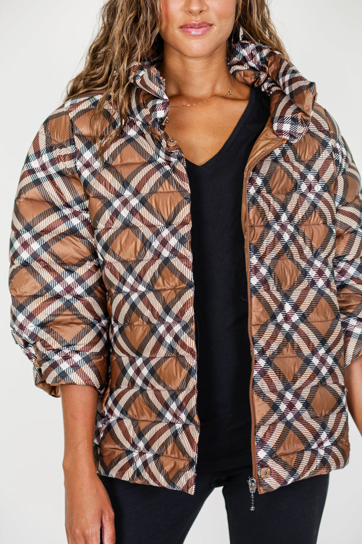 Pattern Crop Sleeve Puffer Jacket