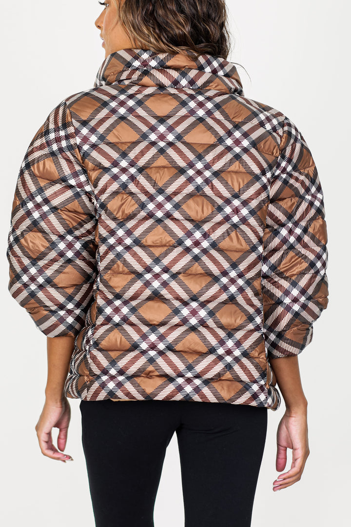 Pattern Crop Sleeve Puffer Jacket