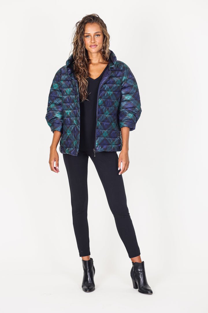 Pattern Crop Sleeve Puffer Jacket