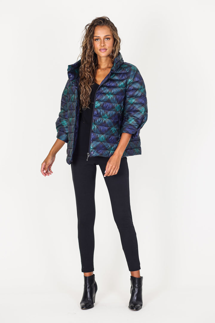 Pattern Crop Sleeve Puffer Jacket