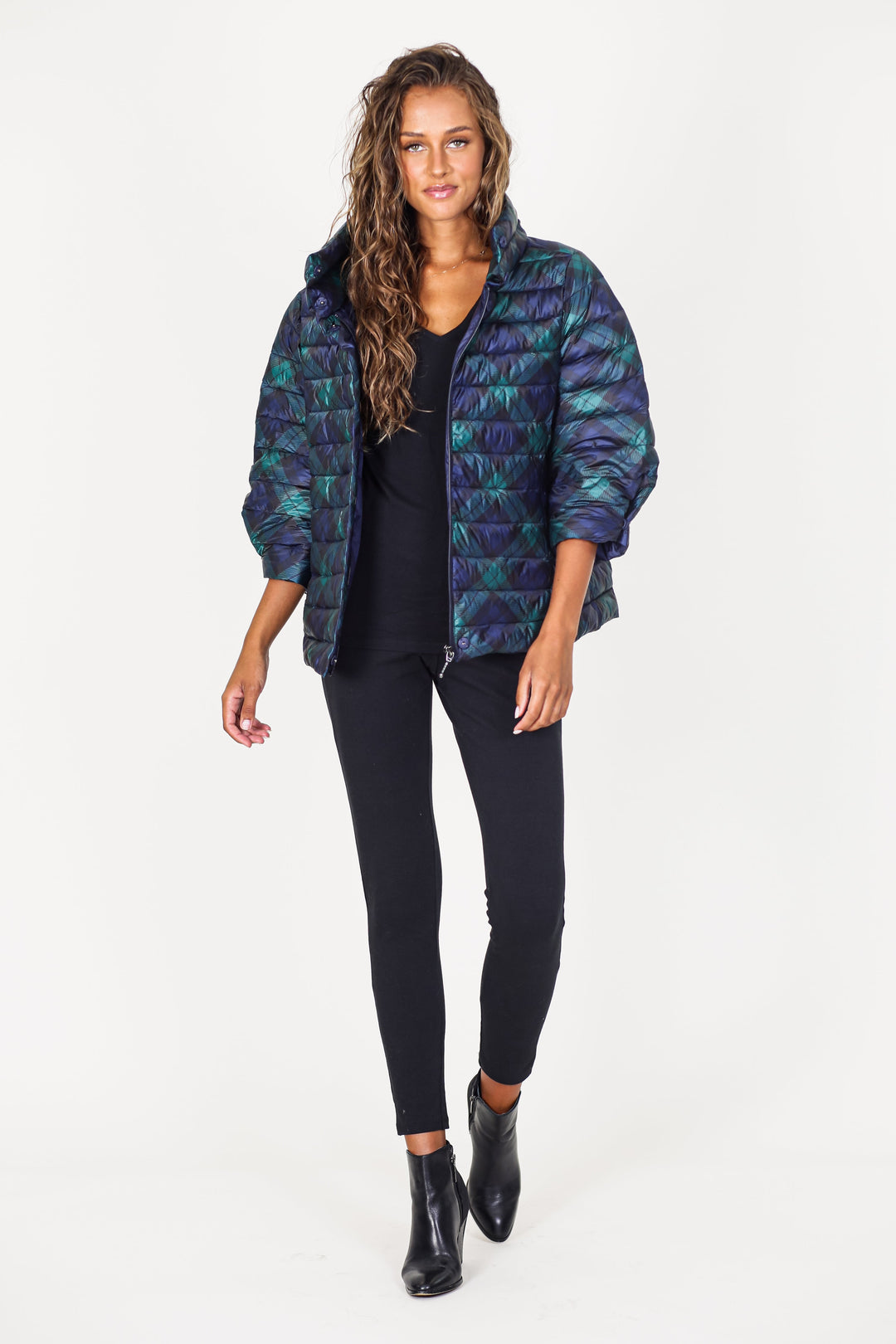 Pattern Crop Sleeve Puffer Jacket