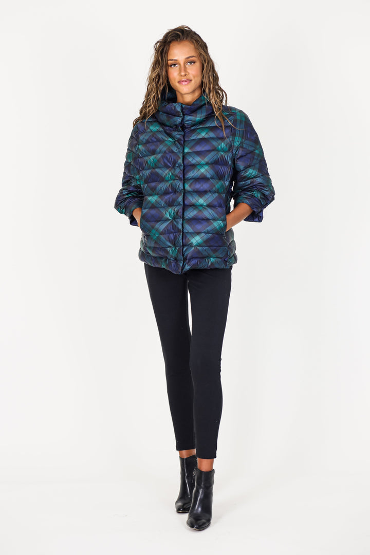 Pattern Crop Sleeve Puffer Jacket