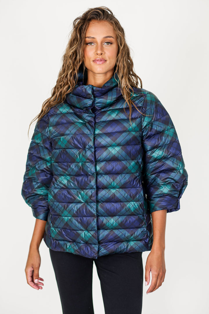Pattern Crop Sleeve Puffer Jacket