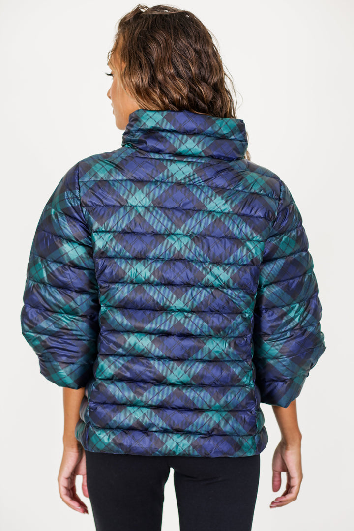 Pattern Crop Sleeve Puffer Jacket