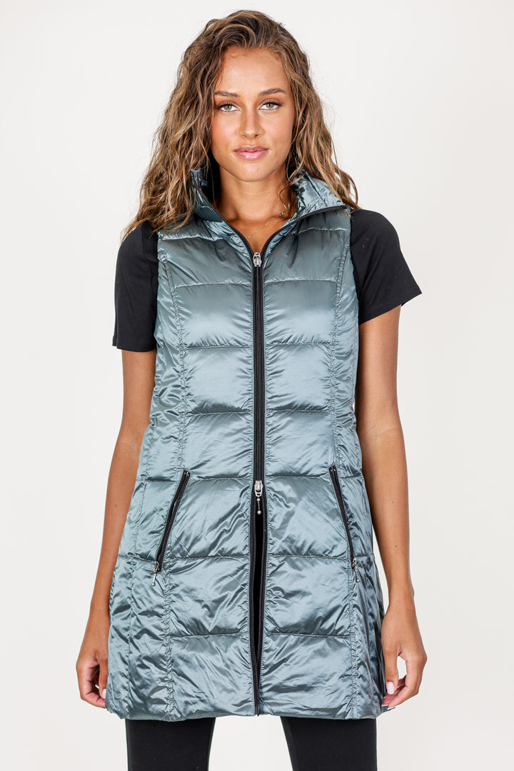 Long Metallic Down Vest