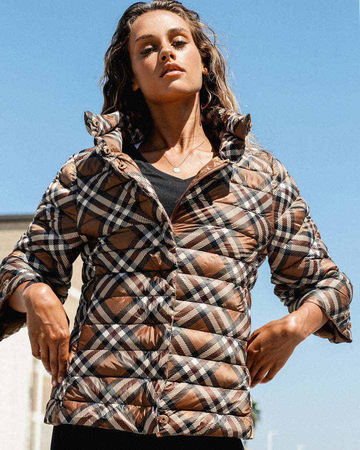 Pattern Crop Sleeve Puffer Jacket