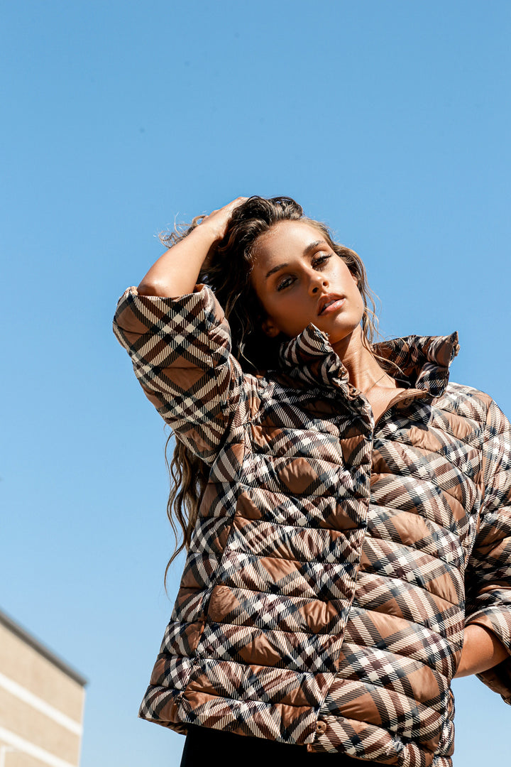 Pattern Crop Sleeve Puffer Jacket