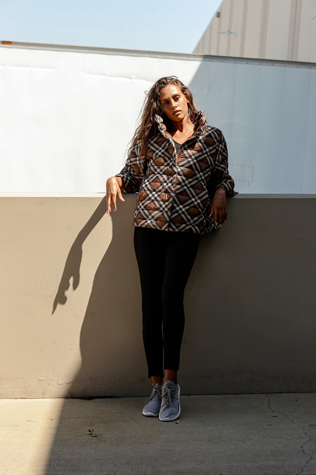 Pattern Crop Sleeve Puffer Jacket