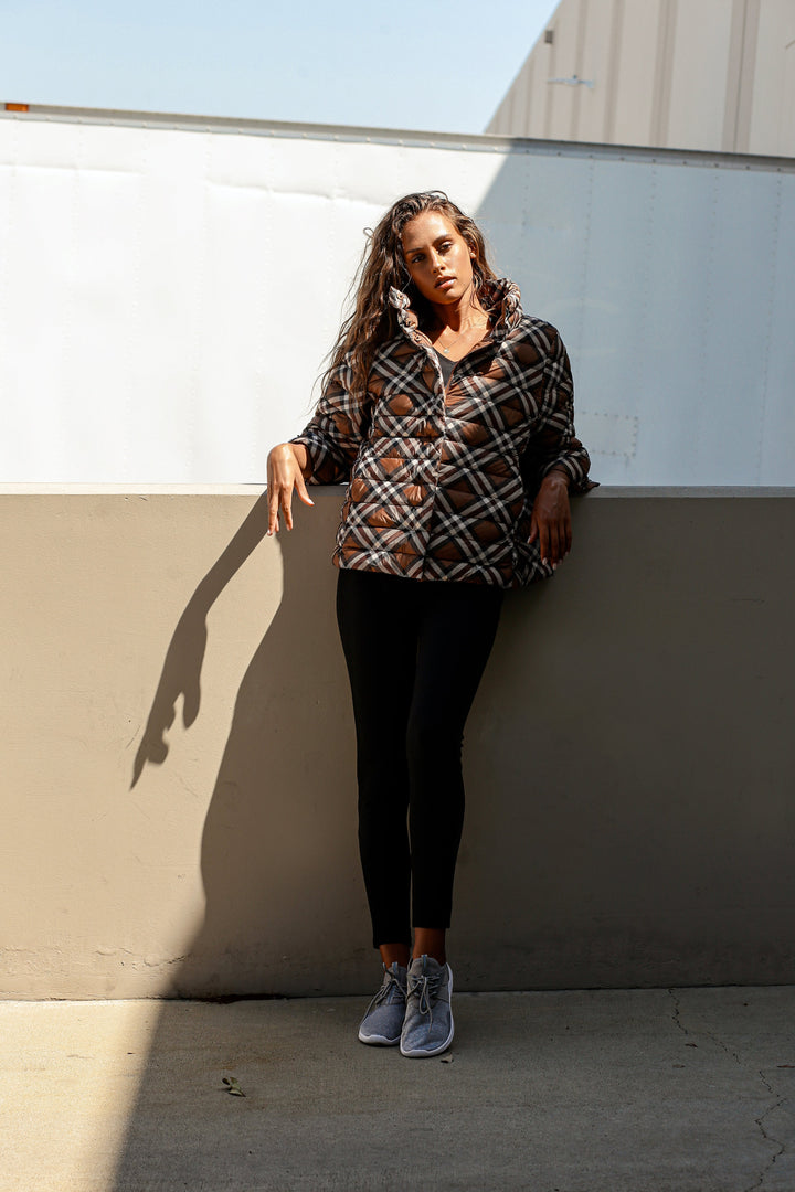 Pattern Crop Sleeve Puffer Jacket